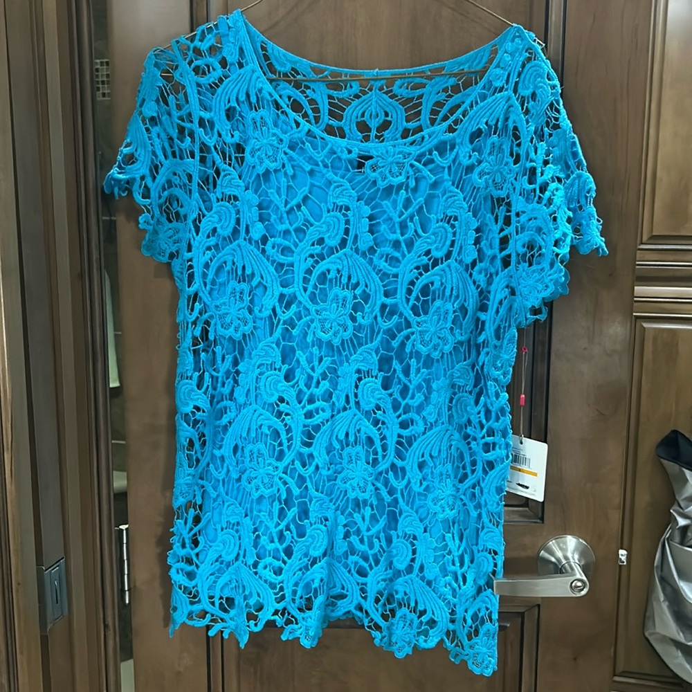NWT Rafaella Teal Lace Top Size Small. P